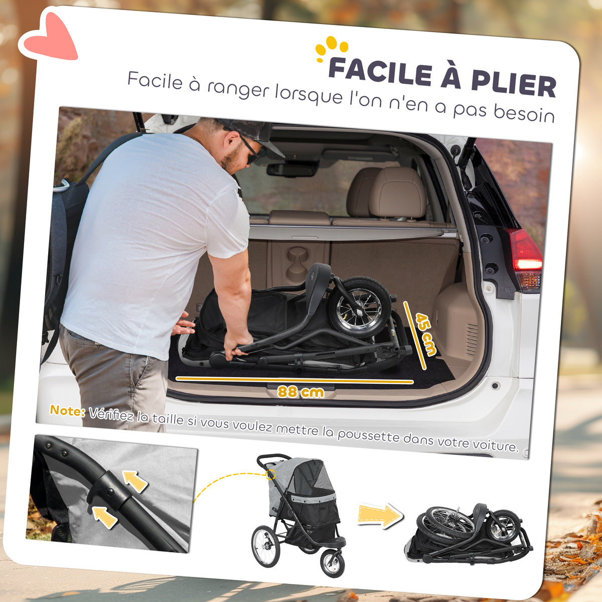 Poussette pour chien pliable avec panier de rangement, coussin lavable, roues en caoutchouc et auvent réglable, gris-6