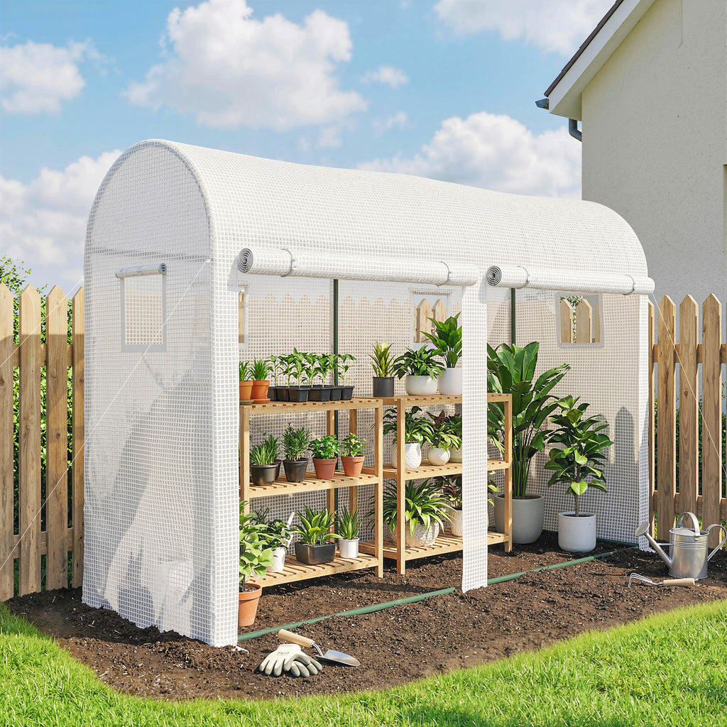 Serre de Jardin, Petite Serre de Balcon en Bâche PE Châssis Acier, Portes et Fenêtres Roulantes 300 x 100 x 200 cm blanc-9
