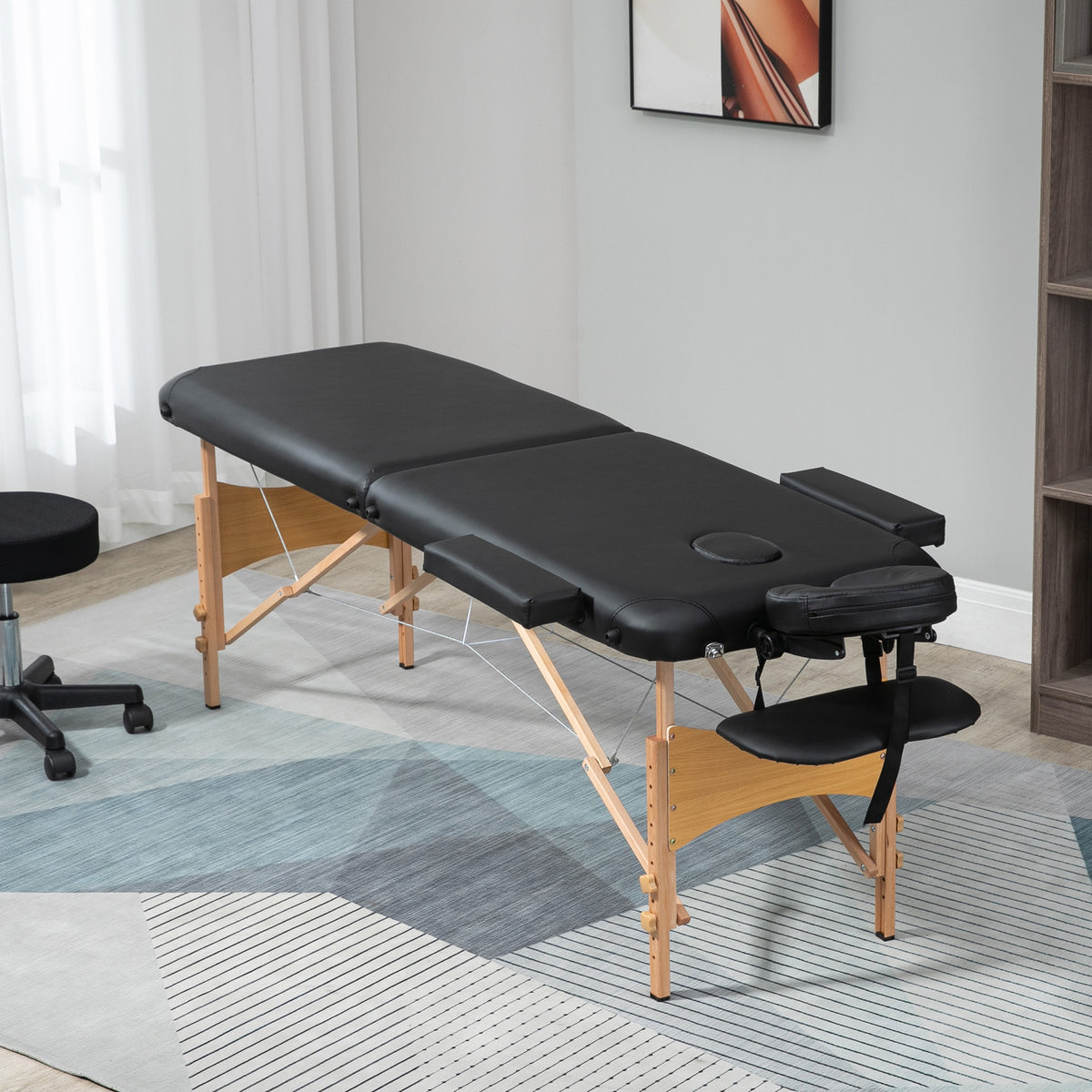 Lit/Table de Massage cosmetique Pliable en Bois 2 Zones noir-1
