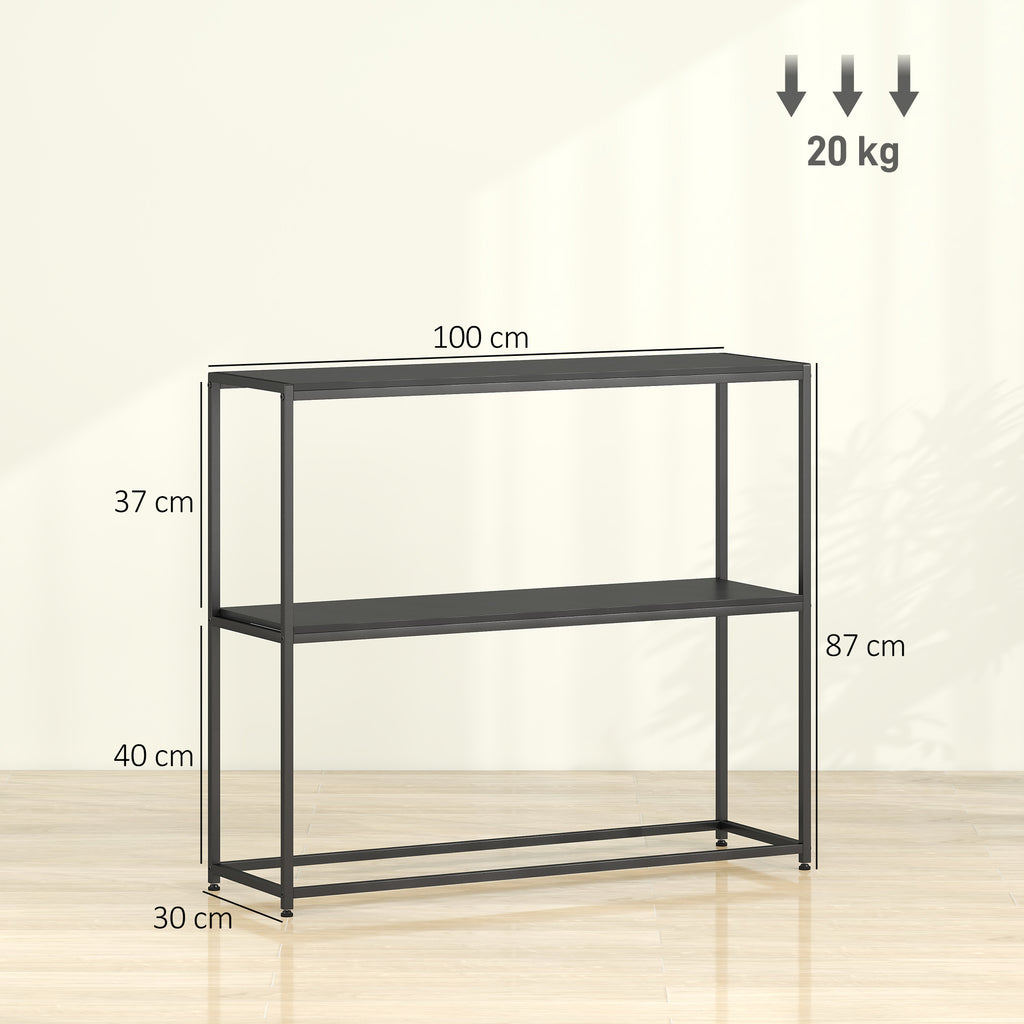 Table Console en Acier 2 Étagères Design Moderne pour Salon Entrée Couloir 100 x 30 x 87 cm Noir-2