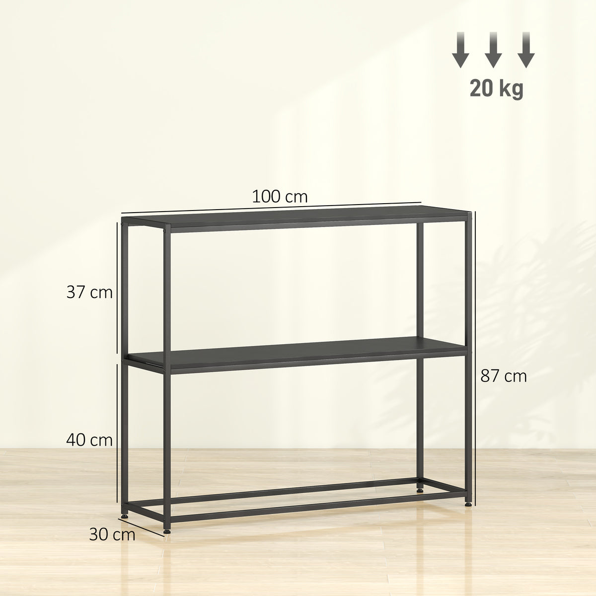 Table Console en Acier 2 Étagères Design Moderne pour Salon Entrée Couloir 100 x 30 x 87 cm Noir-2