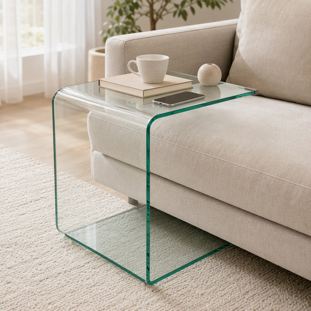 Table basse en verre table de salon rectangulaire design moderne en verre trempé avec bords arrondis sûrs transparent-8
