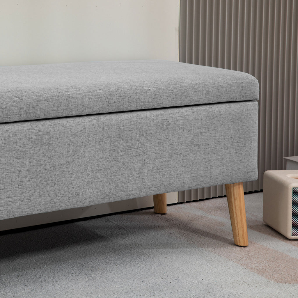 Banc coffre rangement rembourré aspect lin pour chambre à coucher, entrée, salon, charge 220 Kg, 110 x 39 x 45 cm, gris-8