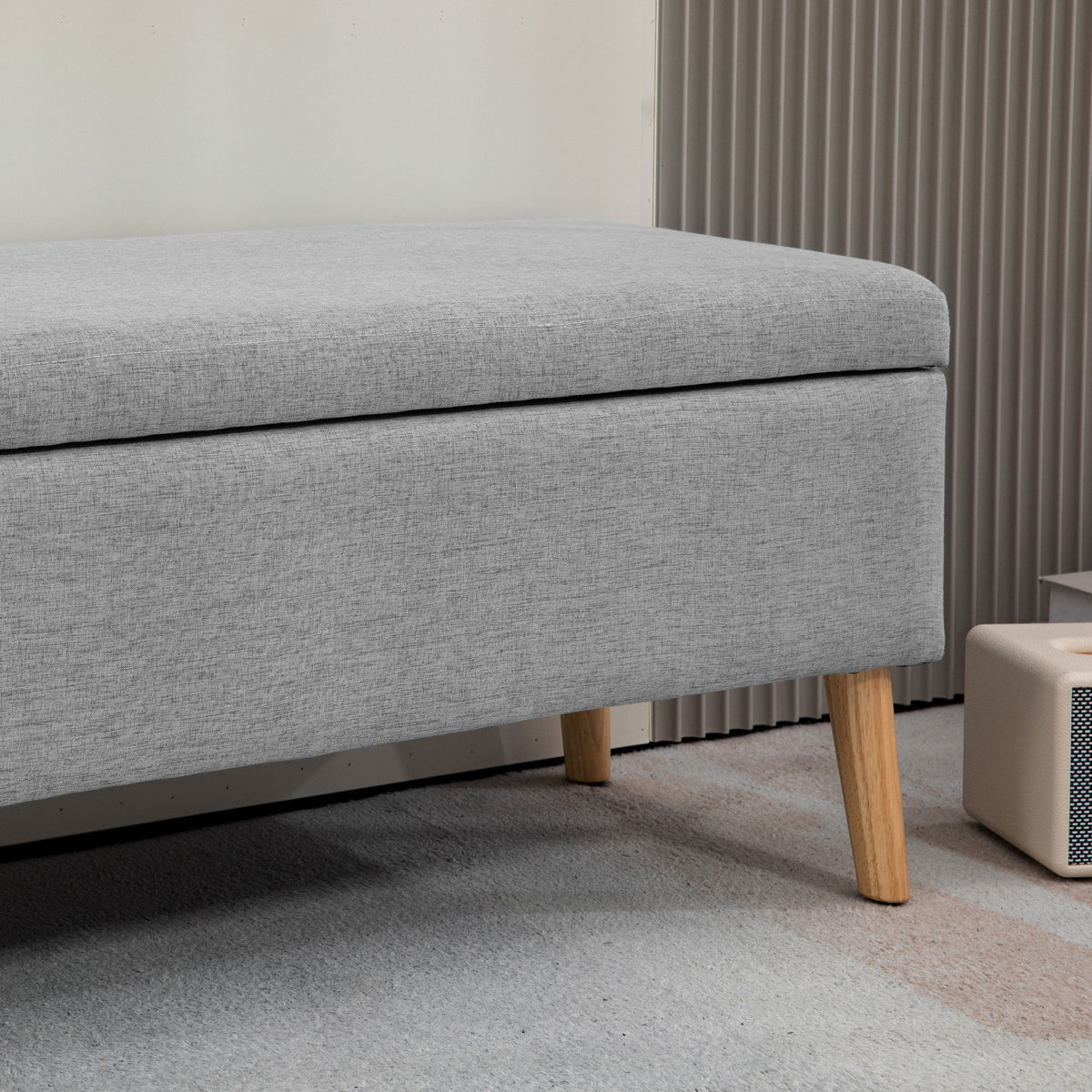 Banc coffre rangement rembourré aspect lin pour chambre à coucher, entrée, salon, charge 220 Kg, 110 x 39 x 45 cm, gris-8