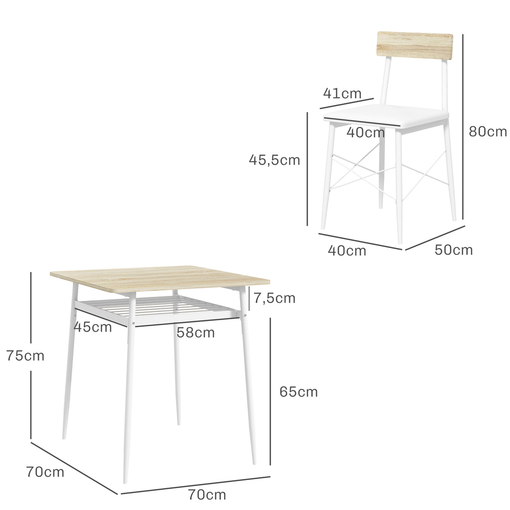 Ensemble table et chaises, table de cuisine avec chaises, structure en acier, avec 2 chaises encastrables, blanc chêne-2