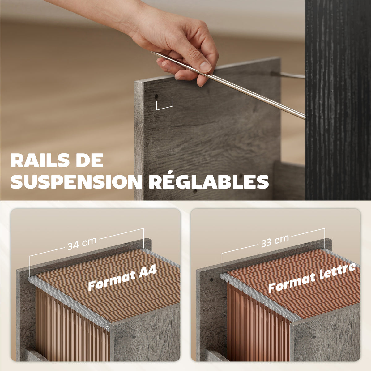 Bureau d'ordinateur, 120×50cm, bureau avec rangement, plateau clavier, compartiment ouvert et 2 tiroirs, gris-4