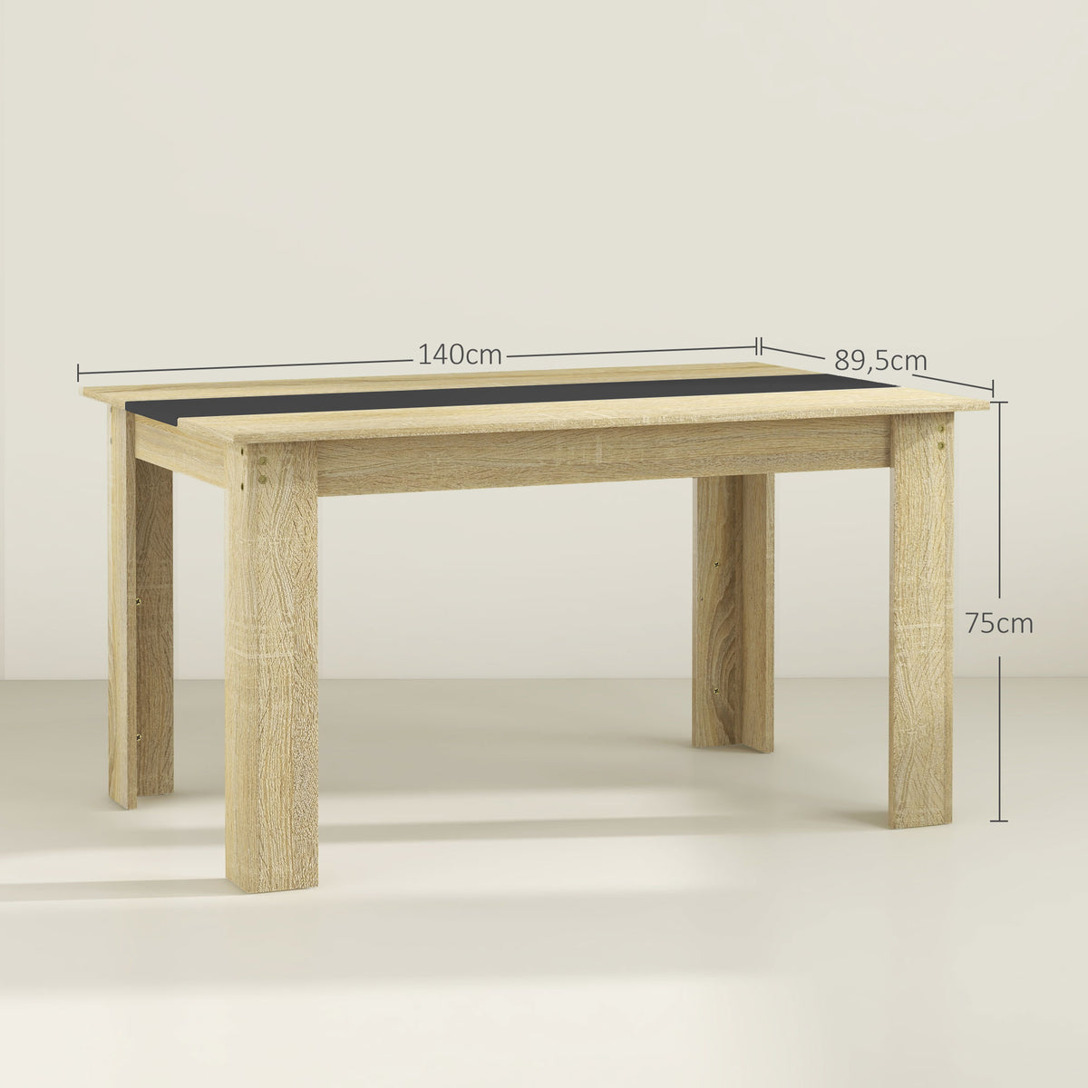 Table de salle à manger pour 6 personnes en bois aspect naturel et noir, dim. 140L x 90l x 75H cm-2