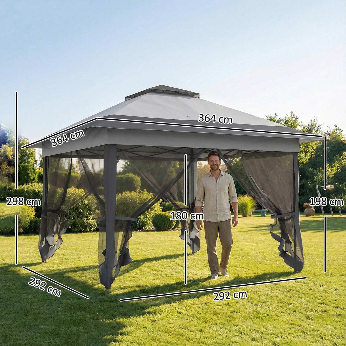Tonnelle barnum de jardin pop-up pliant acier polyester moustiquaires + sac de transport à roulettes gris-2