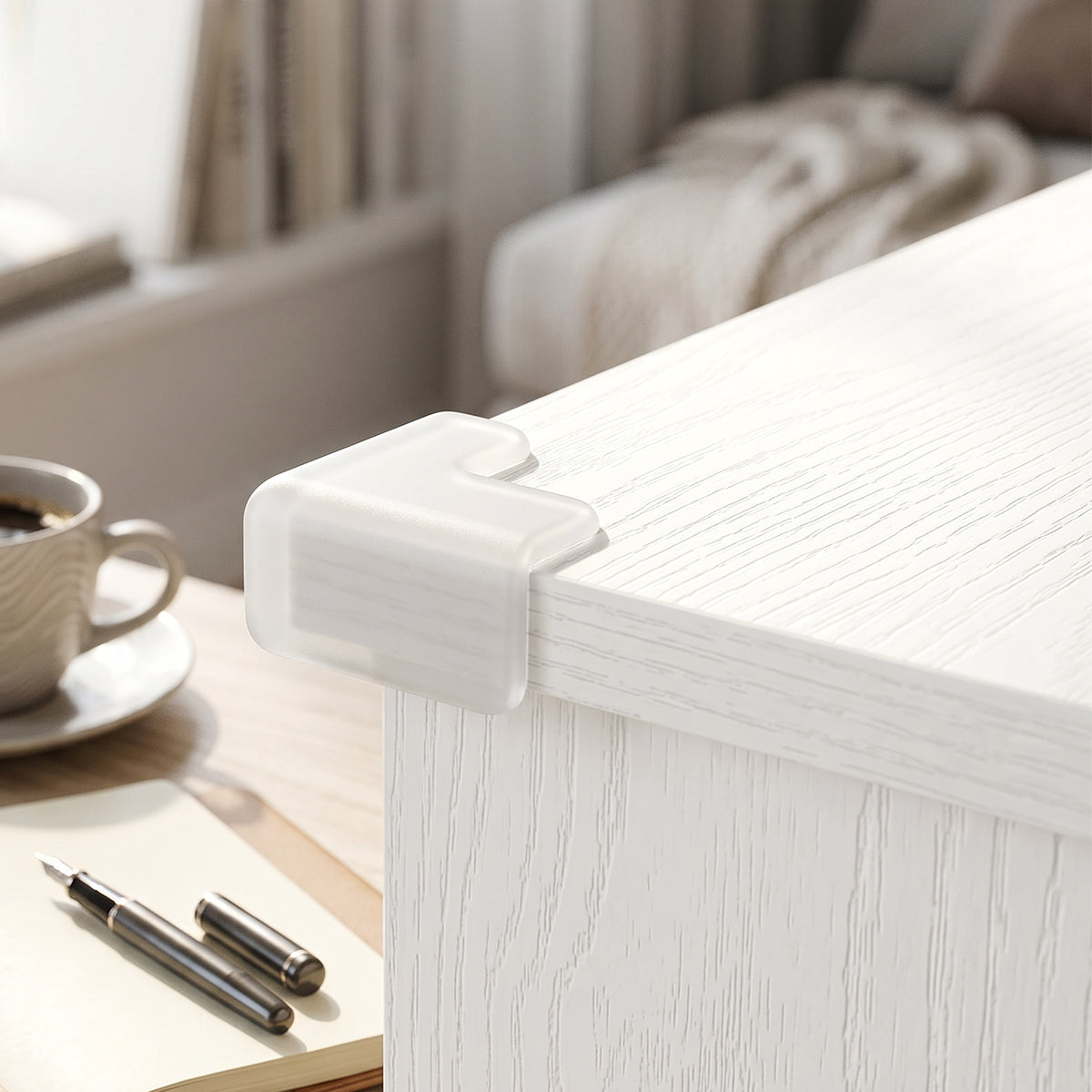 Bureau d'ordinateur avec bibliothèque 4 compartiments et tiroir verrouillable, 126 x 50 x 109 cm, grain de bois blanc-8