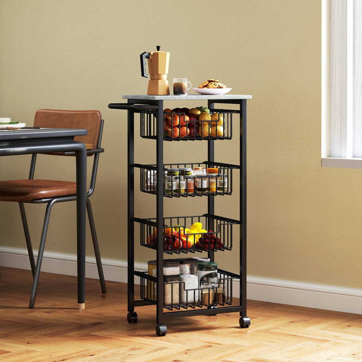 Desserte cuisine 4 niveaux chariot de service sur roulettes plan de travail cadre en acier 49,5 x 31 x 91 cm gris clair-6