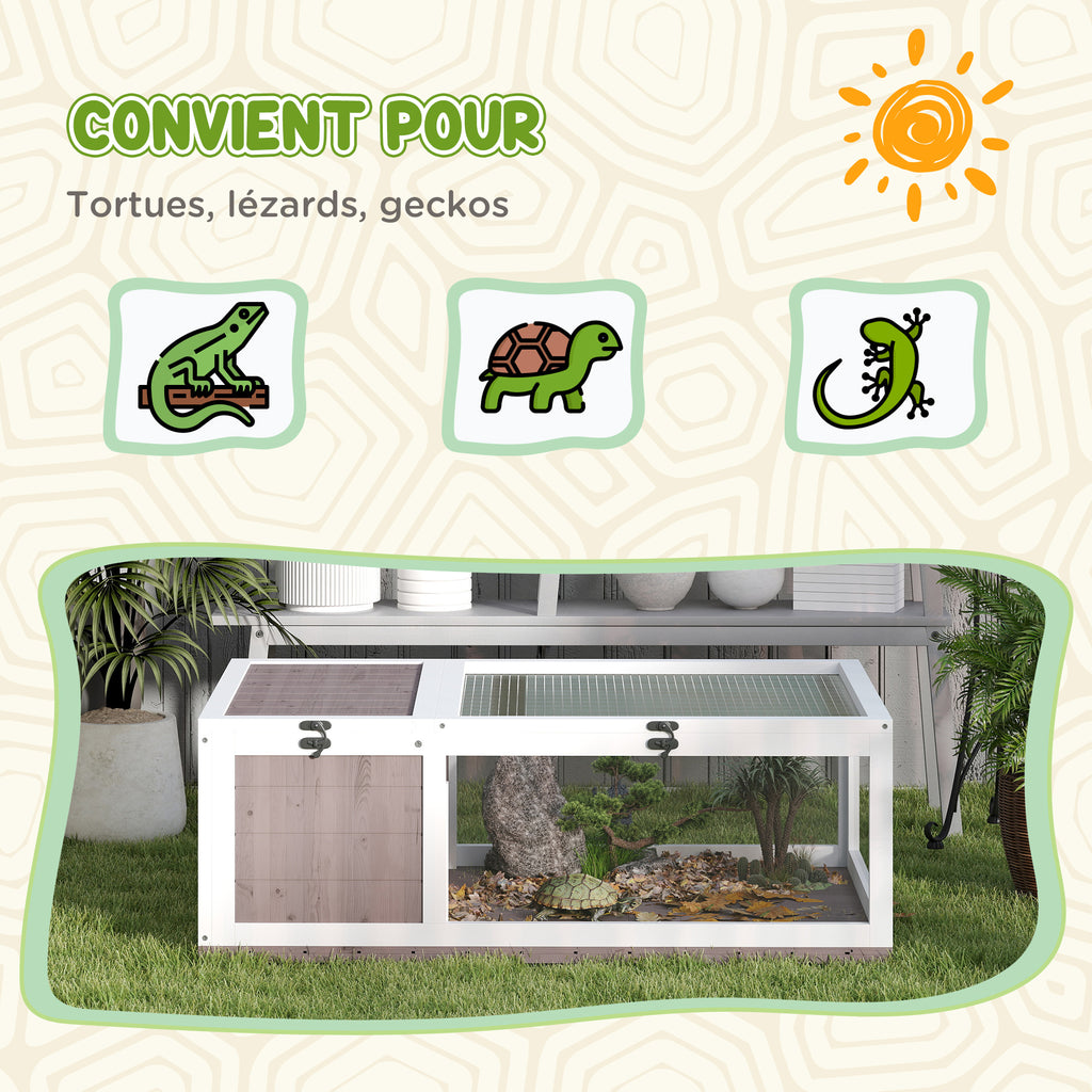 Maison enclos cage habitat pour petit animal tortues avec 2 espaces 91 x 60,5 x 32 cm bois massif marron clair-6