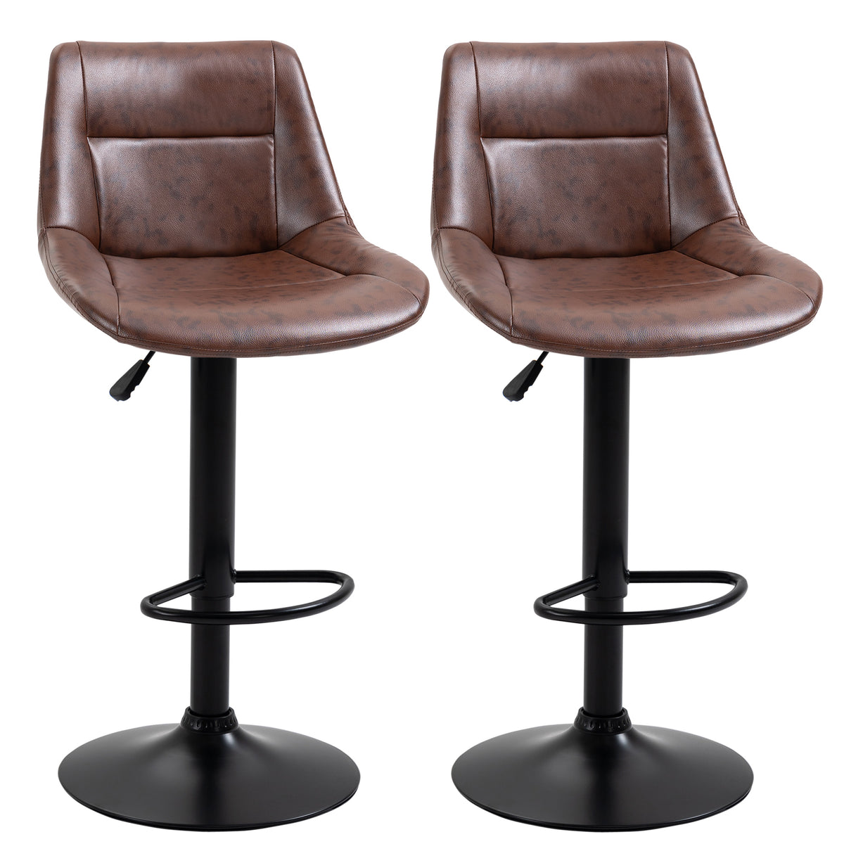 Lot de 2 tabourets de Bar Vintage réglable pivotant avec Repose-Pied revêtement synthétique Marron Effet Vieilli-0
