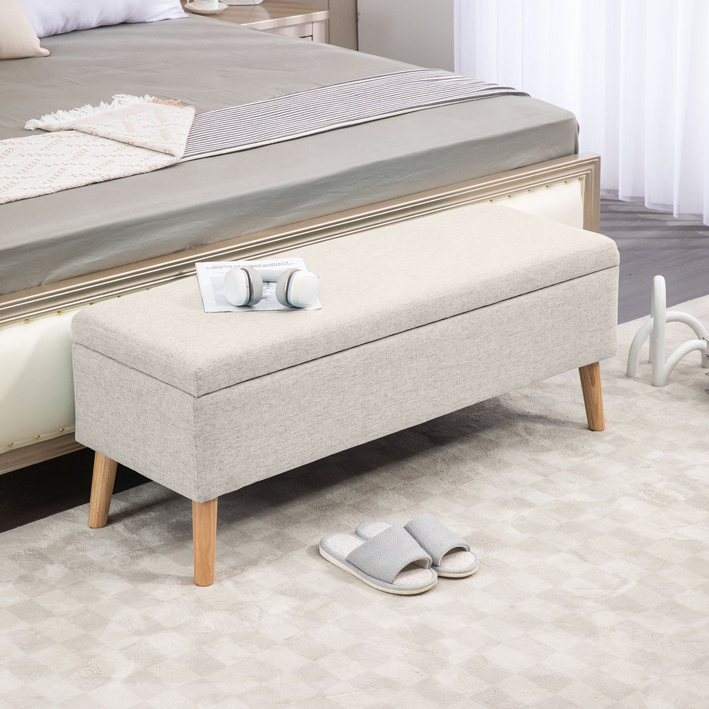 Banc coffre rangement rembourré aspect lin pour chambre à coucher, entrée, salon, charge 220 Kg, 110 x 39 x 45 cm, beige-9
