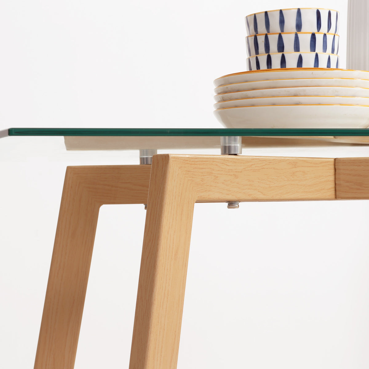 Table à manger pour 4 personnes, 120x60x76cm, table de cuisine, plateau en verre trempé et pieds en acier, transparent-8