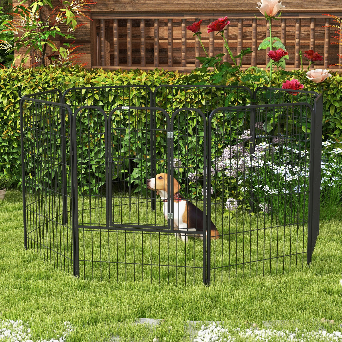 Luxe parc enclos modulable acier époxy porte verrouillable pour chiens, lapins, rongeurs, petits animaux, intérieur et extérieur 80 x 100 cm noir-1