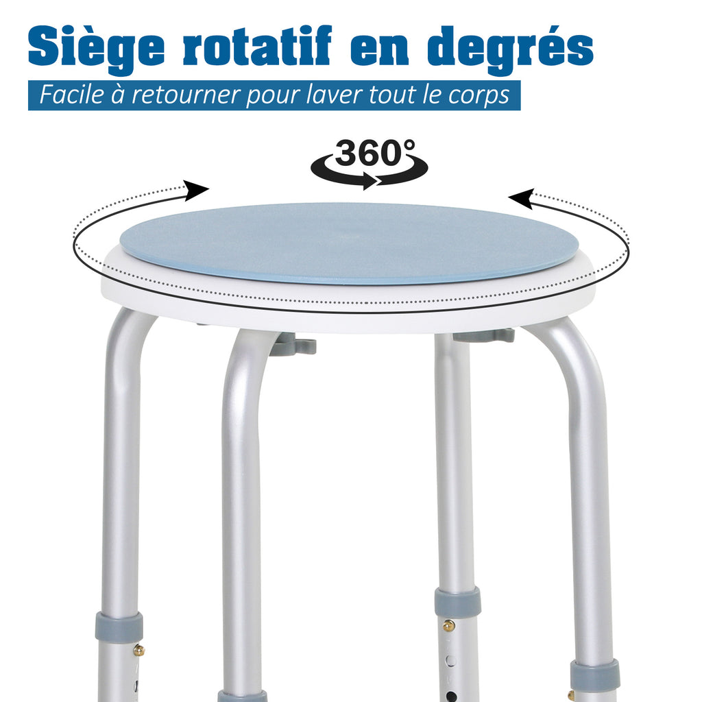 Tabouret de douche siège de douche antidérapant tabouret de bain hauteur réglable pivotant à 360° en aluminium-5