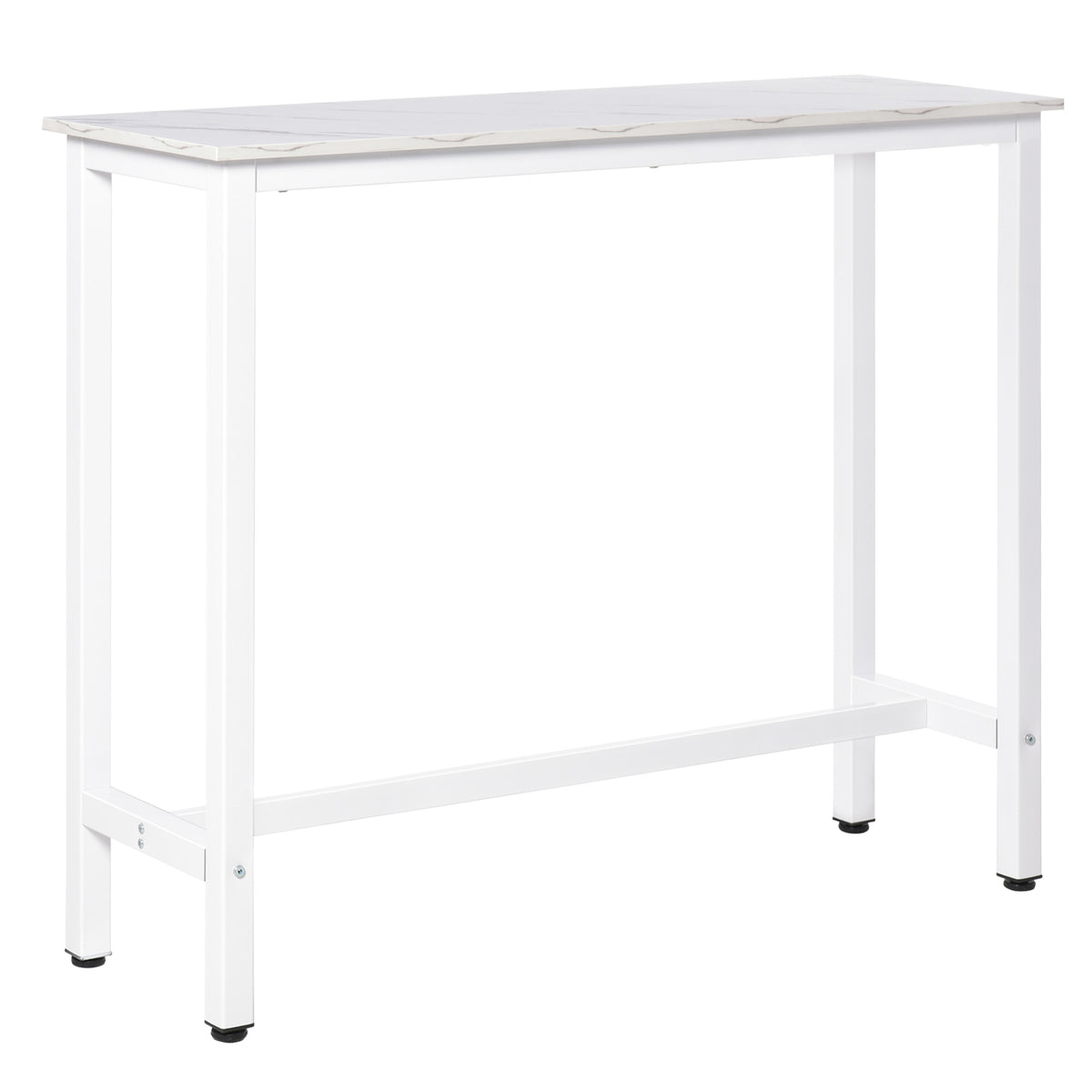 Table de bar table haute de cuisine mange-debout 120 x 40 x 100 cm châssis piètement acier, plateau aspect marbre blanc-0