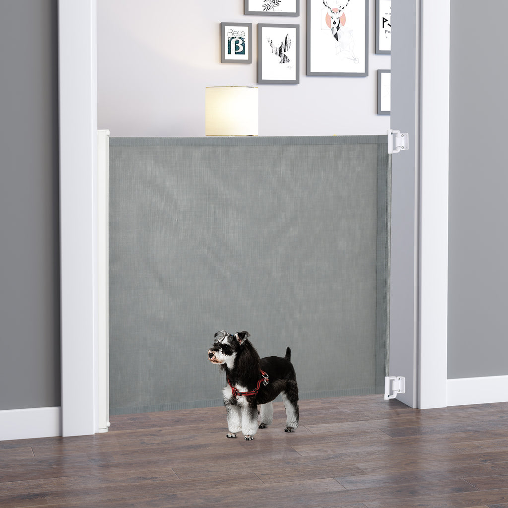 Lot de 2 barrières de sécurité barrière animaux rétractable automatique 1,15L x 0,83H m textilène acier  gris-8
