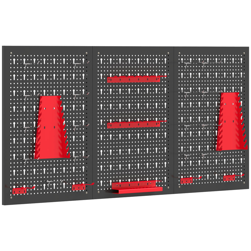panneau perforé mural 600 x 400 mm, organiseur garage en acier avec 3 panneaux perforés, noir et rouge-0