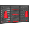 panneau perforé mural 600 x 400 mm, organiseur garage en acier avec 3 panneaux perforés, noir et rouge-0
