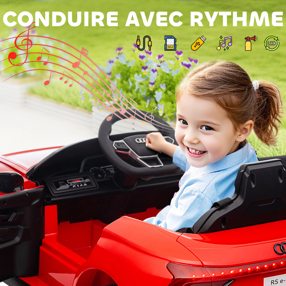 Voiture électrique enfant 12 V - véhicule électrique avec télécommande parentale fournie - V. Max. 5 Km/h - effets sonores, lumineux - Audi RS E-tron GT rouge-7