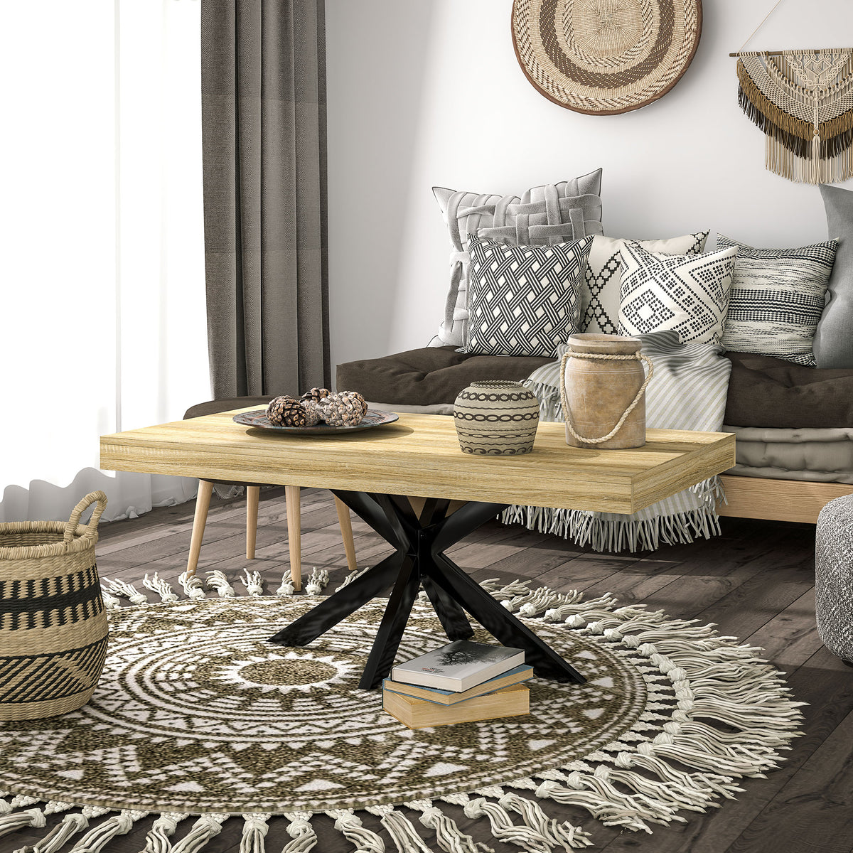 Table Basse rectangulaire table d'appoint Style Industriel en métal Noir et Plateau aspect Bois - dim. 110 x 60 x 45cm-7