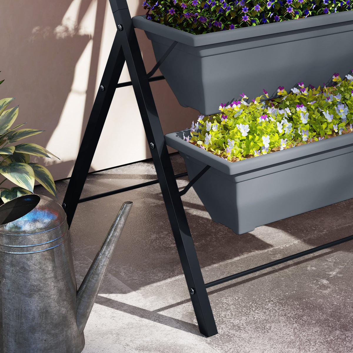 Jardinière surélevée avec étages jardinière verticale avec 5 bacs à fleurs trous de drainage cadre en acier gris-8