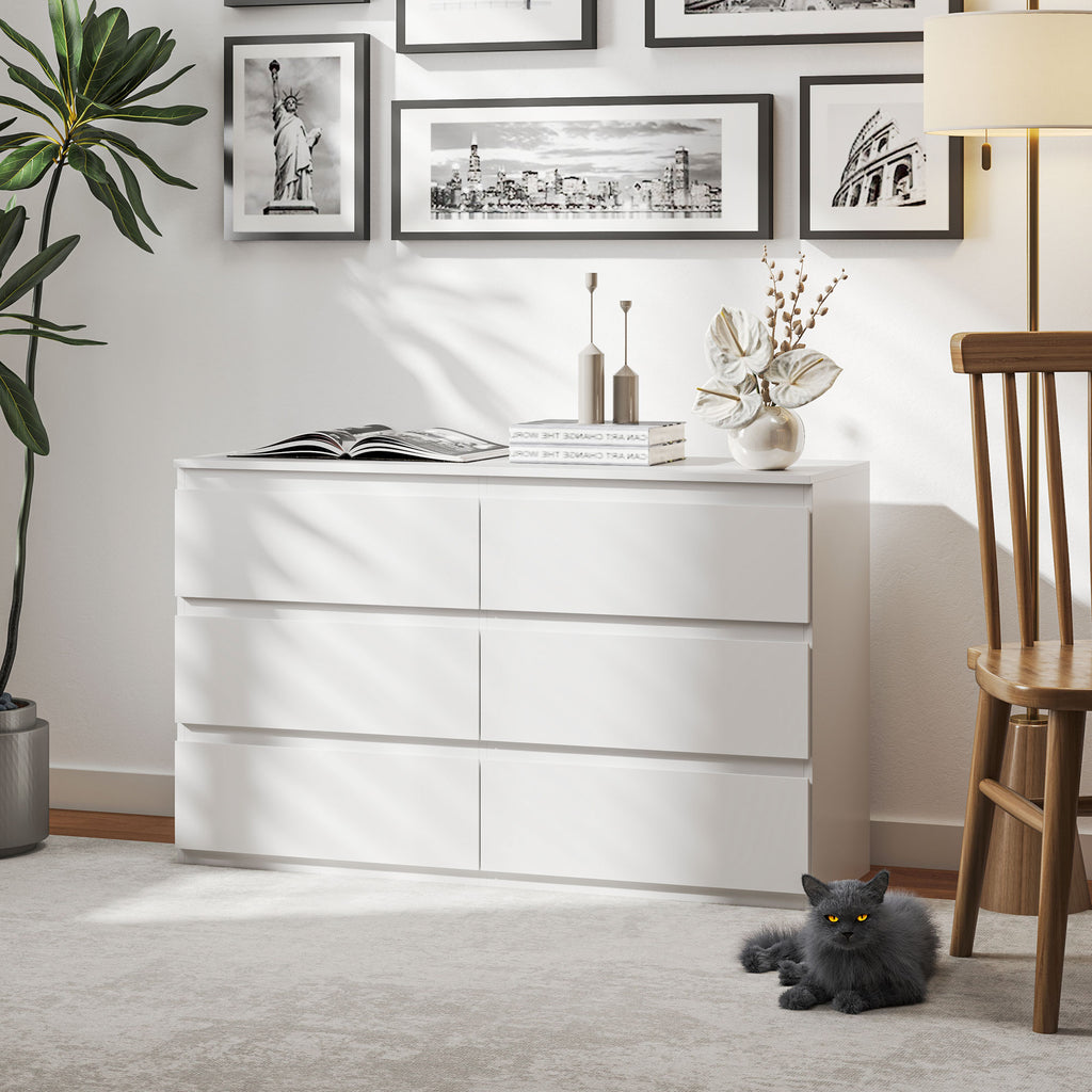 Commode 6 tiroirs meuble de rangement sans poignées design minimaliste 120 x 39 x 75 cm blanc-8