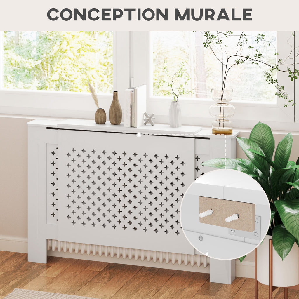 Cache-radiateur réglable Design Contemporain Longueur Extensible 136-200 x 21,5 x 91,7 cm Blanc-7