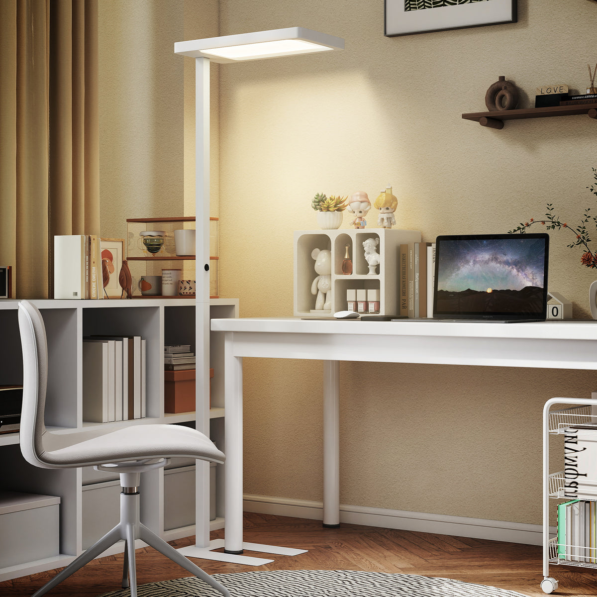 Lampadaire sur pied salon LED dimmable spectre complet pour le soin des yeux télécommande 60 x 32 x 196 cm blanc-9