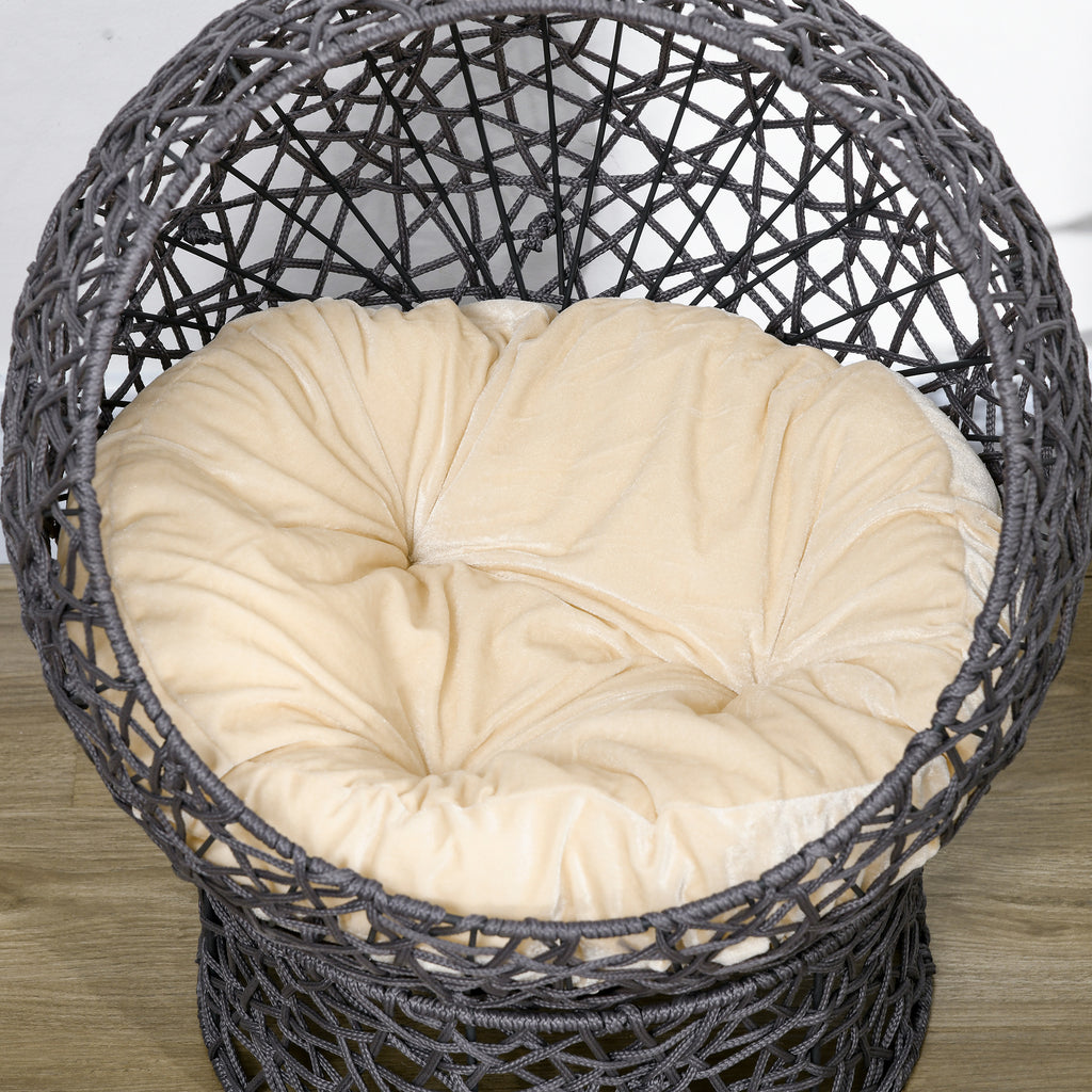 Panier chat lit surélevé chat cosy niche grotte 50 x 50 x 60 cm coussin moelleux crème inclus, corde en polyester violet-6