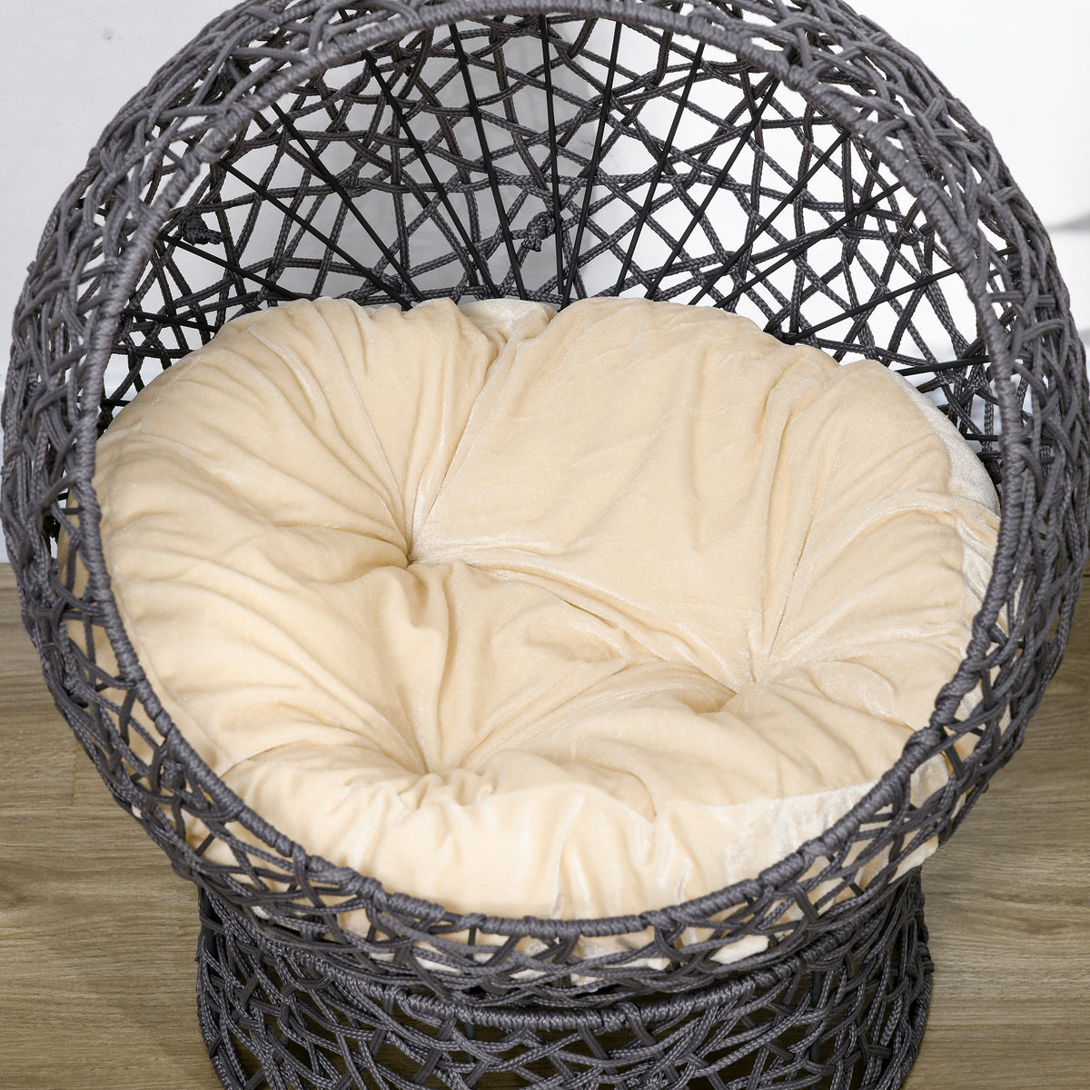 Panier chat lit surélevé chat cosy niche grotte 50 x 50 x 60 cm coussin moelleux crème inclus, corde en polyester violet-6