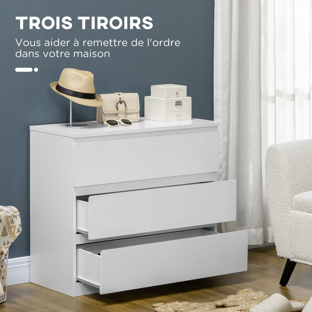 Commode 3 tiroirs, Meuble de rangement épuré pour chambre, intérieur, 80l x 39P x 73H cm-4