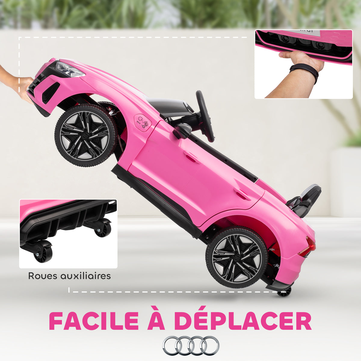 Voiture véhicule électrique enfant 12 V - télécommande parentale - effets sonores, lumineux - Audi RS E-tron GT rose-5