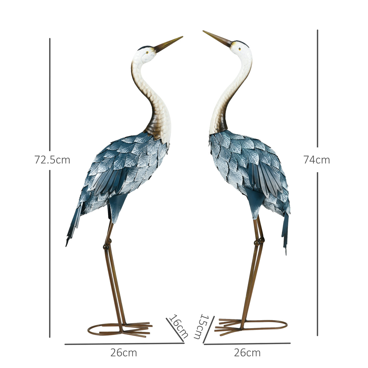 Lot de 2 statues de jardin sculpture de la grue décoration d'oiseau extérieure acier pour terrasse balcon cour pelouse-2