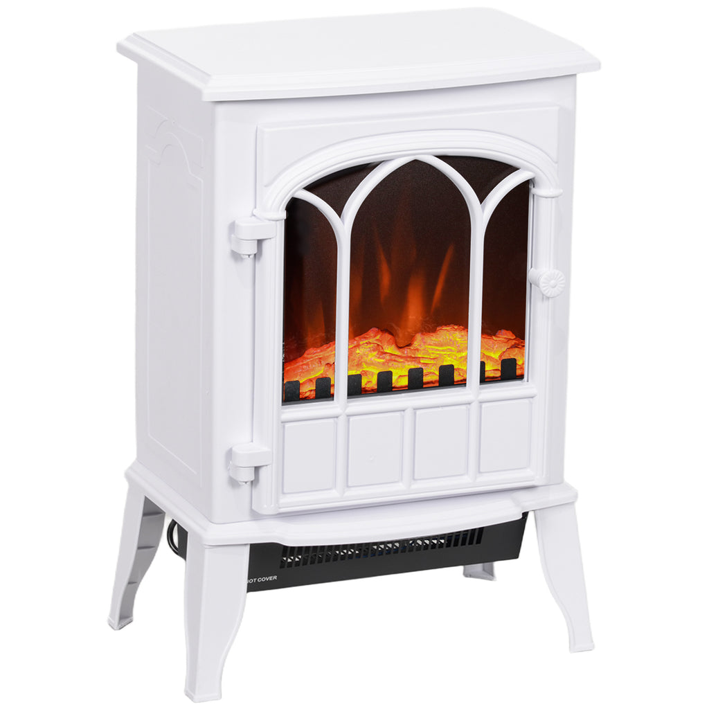 Cheminée électrique sur pied 1000/2000 W, fausse cheminée décorative avec effet flamme LED, blanc-0