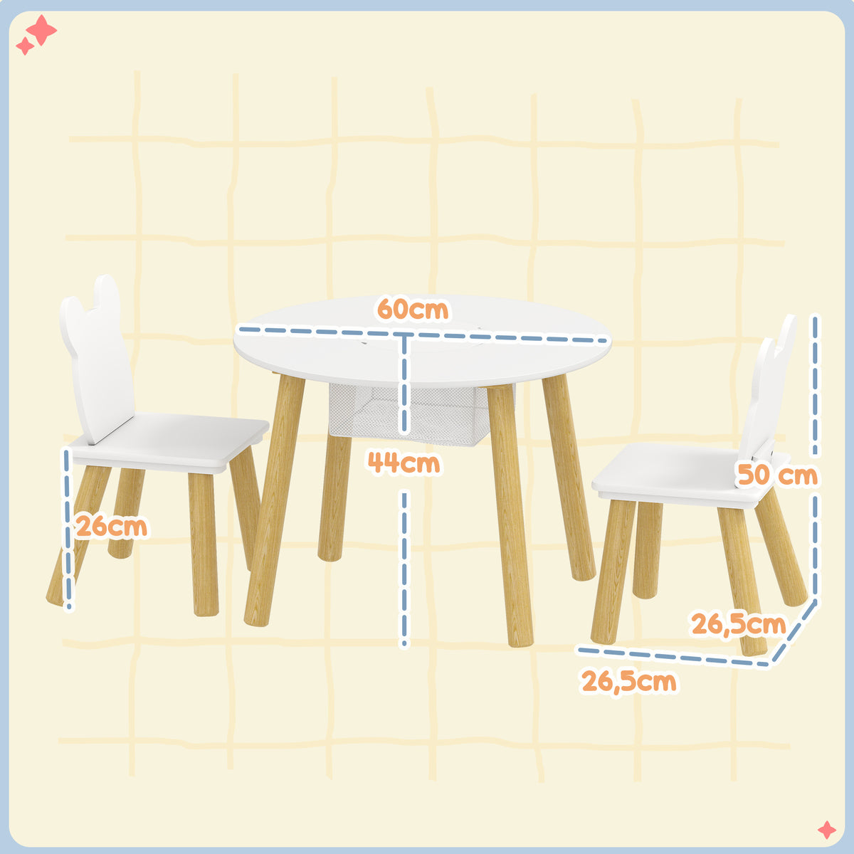 Ensemble 1 table ronde, 2 chaises pour enfant 3 pièces, dossier en forme d'ours, activités, bricolage, repas, 3-6 ans-2