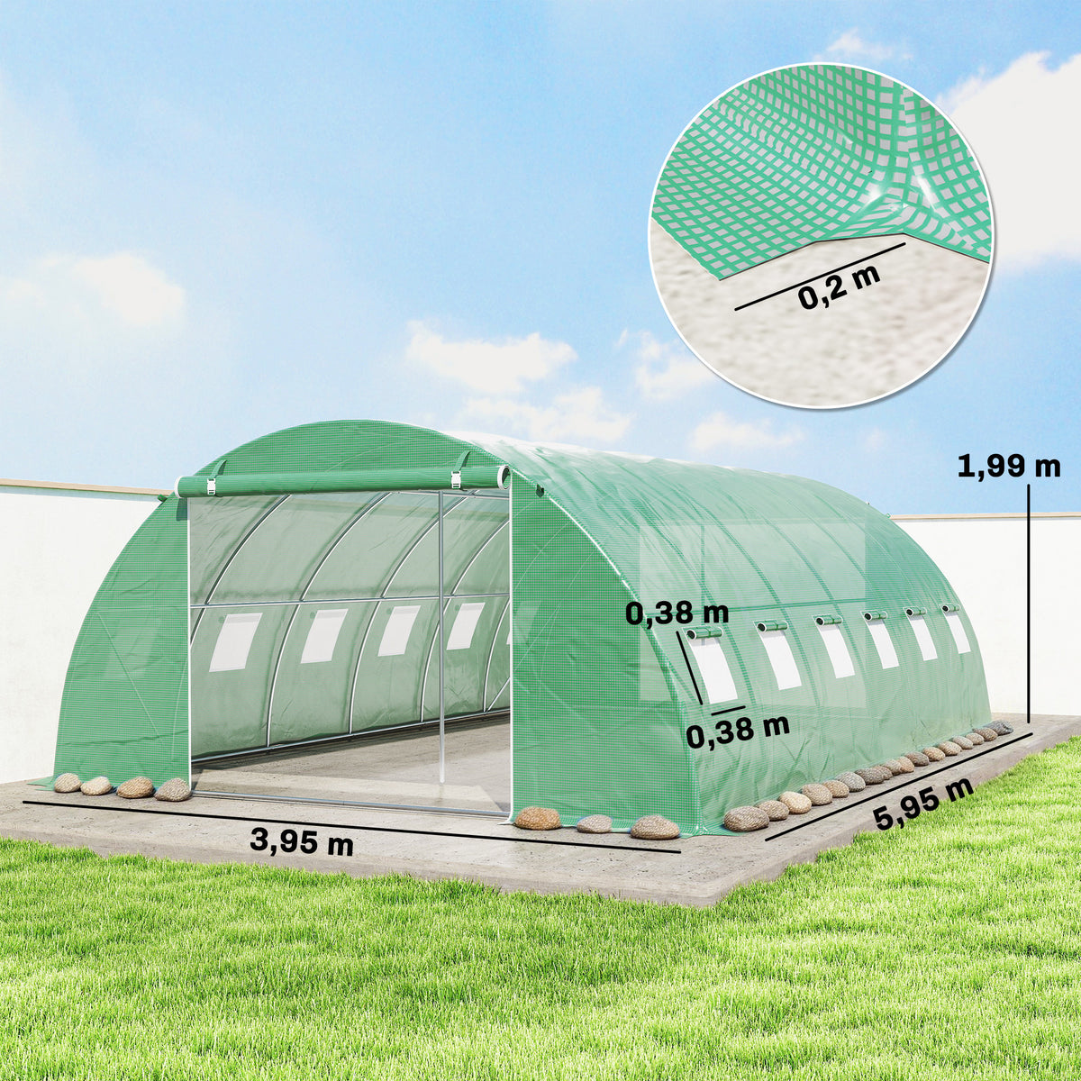 Serre Tunnel de Jardin Serre Maraîchère Acier Galvanisé Ø25mm et Structure Renforcée 395x595x199cm Vert-2