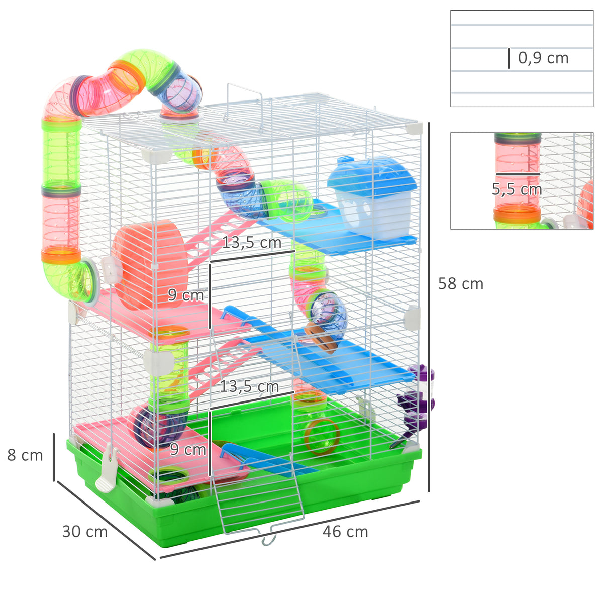 Cage pour hamster et gerbille à 5 étages, habitat sécurisé en grillage métallique avec tunnels, roue, maison et échelles, 46 x 30 x 58 cm, vert-2