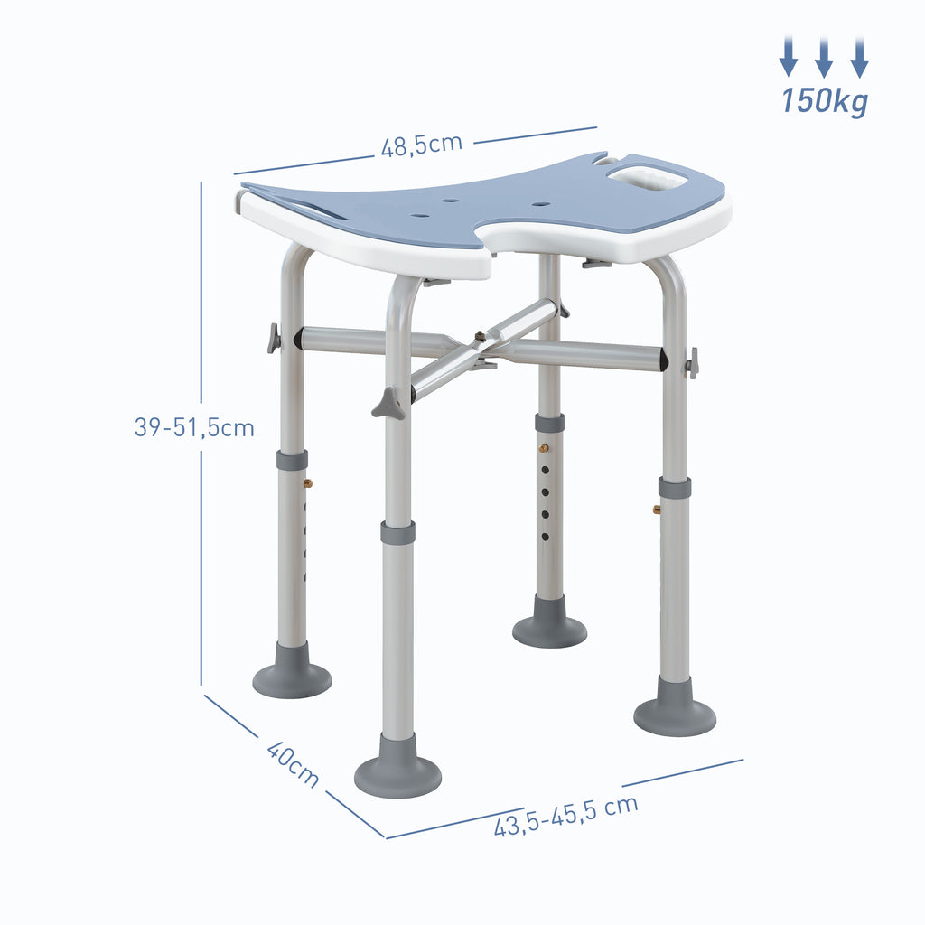 Tabouret de Douche, Hauteur Ajustable 39-51,5 cm, Barre d'Appui à Ventouse, Patins à Ventouse, Bleu Clair-2
