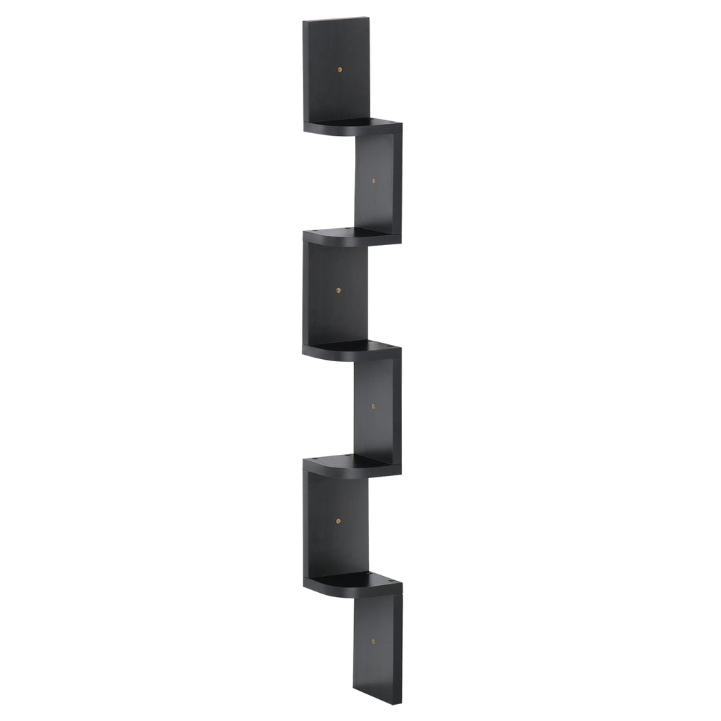 Étagère d'angle Murale à 5 Niveaux Hauteur 120 cm Forme de Zigzag en Bois Noire-0