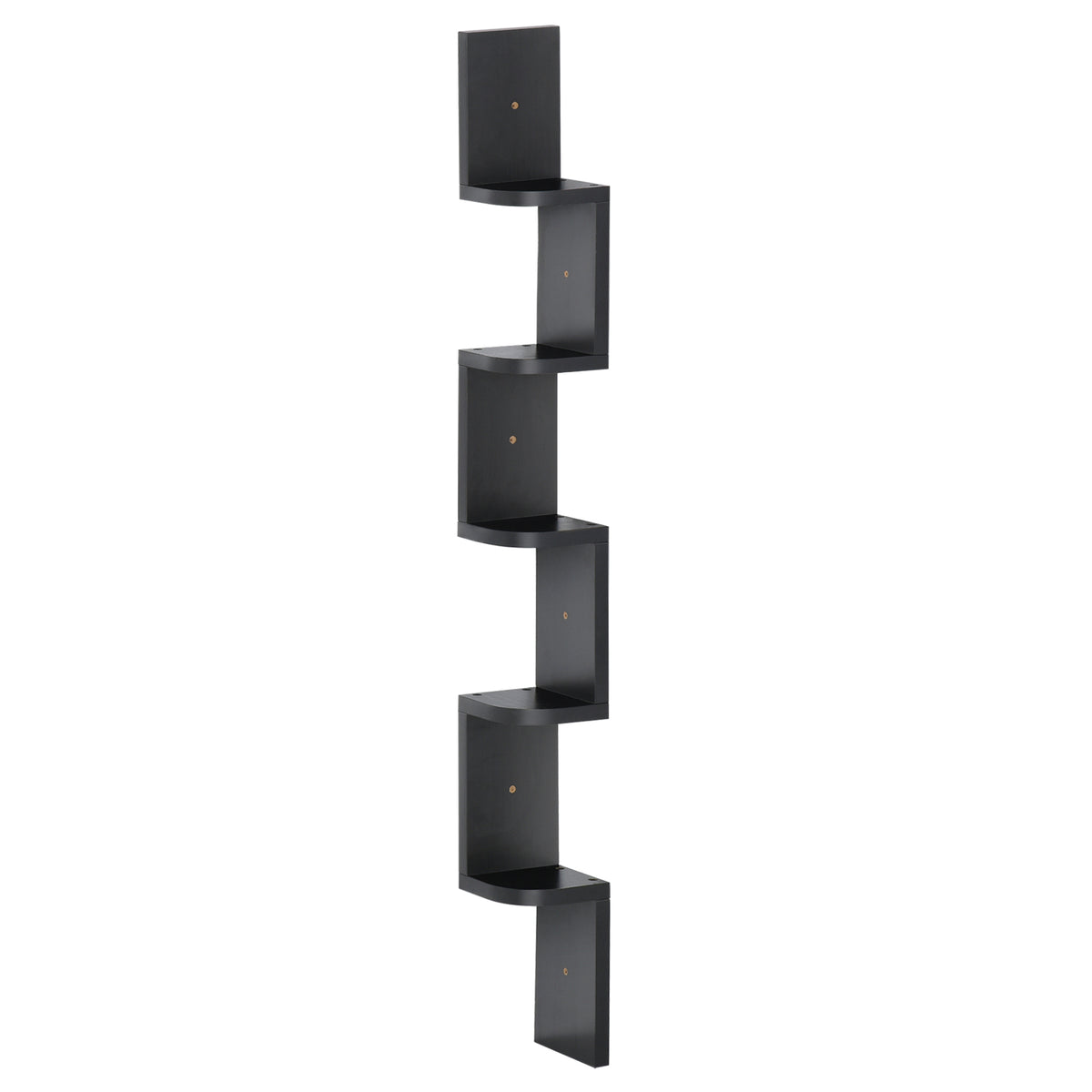 Étagère d'angle Murale à 5 Niveaux Hauteur 120 cm Forme de Zigzag en Bois Noire-0