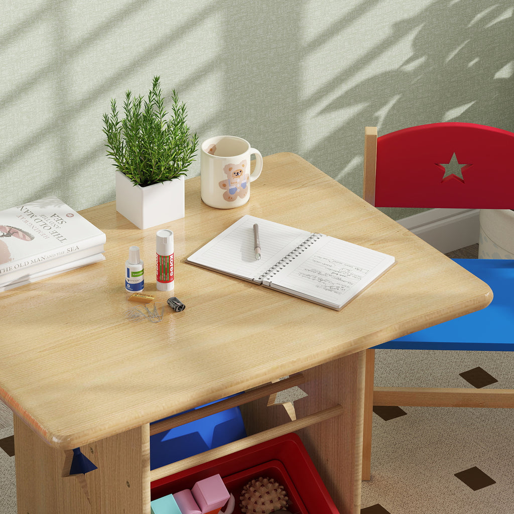 Table enfant avec 2 chaises ensemble table et chaises enfants 3 pièces en bois avec 4 bacs de rangement bois naturel-7