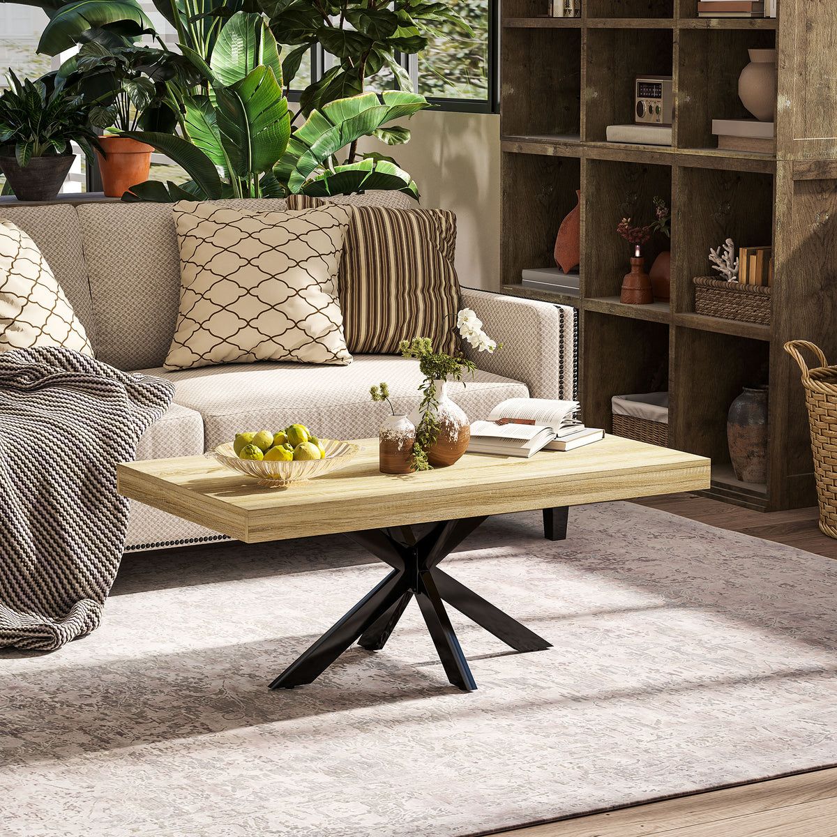 Table Basse rectangulaire table d'appoint Style Industriel en métal Noir et Plateau aspect Bois - dim. 110 x 60 x 45cm-6