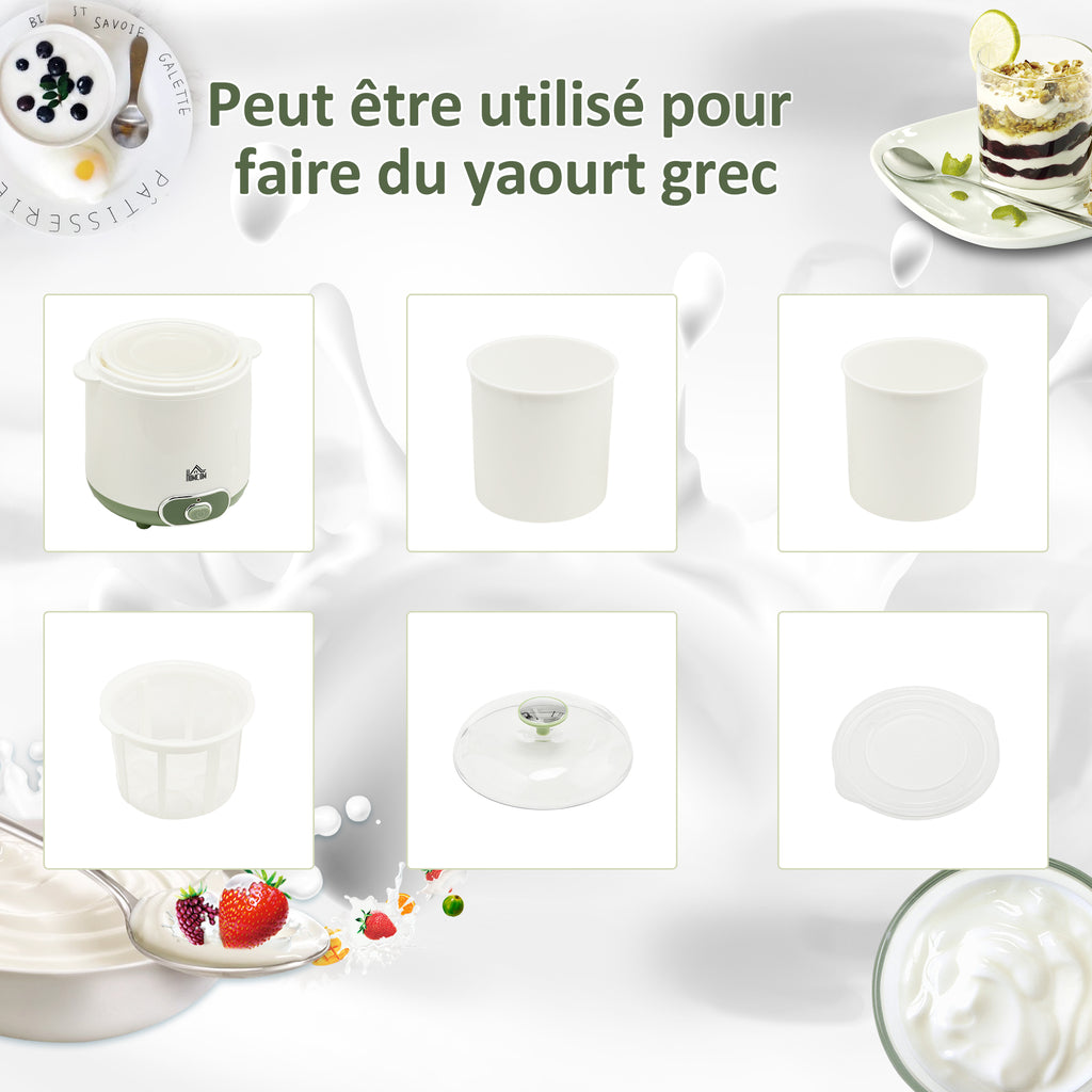 Yaourtière électrique avec 2 récipients de 1,5L filtre pour yaourt grec et 2 couvercles, puissance 20W blanc-4