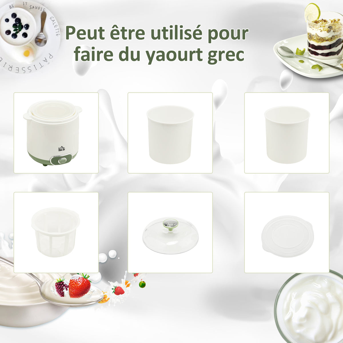 Yaourtière électrique avec 2 récipients de 1,5L filtre pour yaourt grec et 2 couvercles, puissance 20W blanc-4