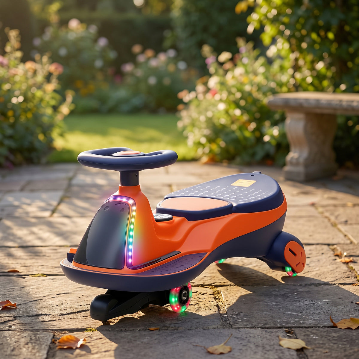 Voiture Électrique Enfant 12V, Véhicule Électrique Enfant avec Batterie Lithium, Éclairage RGB, Roues Lumineuses, Orange-1
