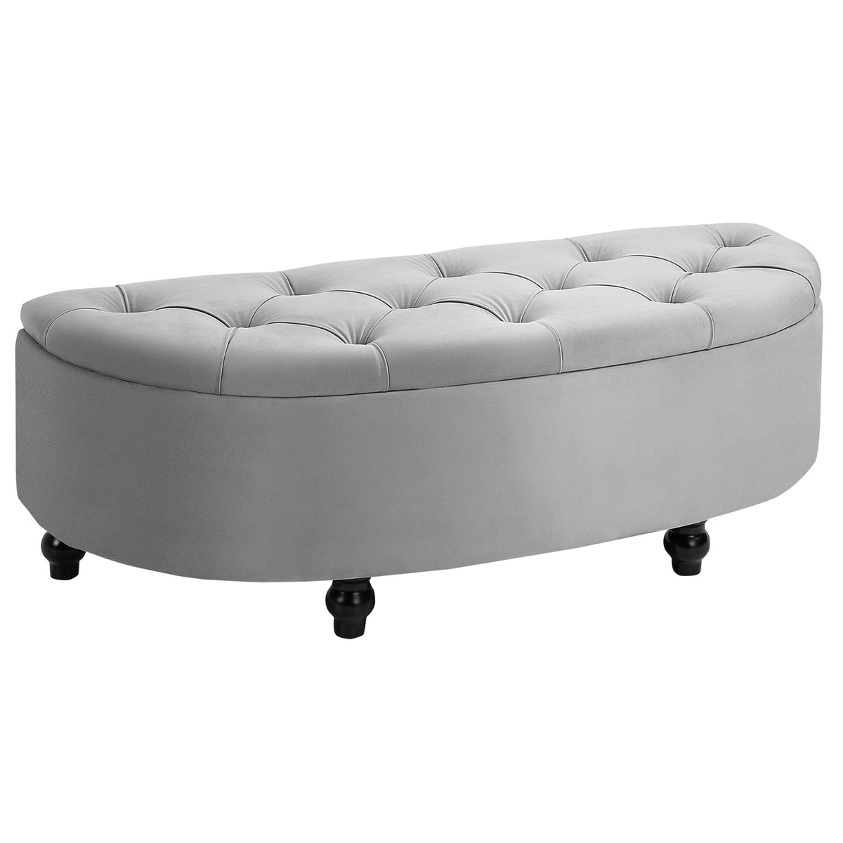 Banc de rangement, coffre de rangement design capitonné demi-cercle bout de lit avec revêtement velours, pieds en bois d'hévéa, pour salon, chambre, entrée, 120 x 46 x 42 cm, gris-0