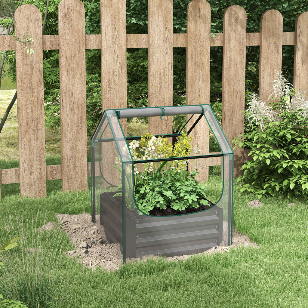 Carré potager de jardin avec mini serre, jardinière surélevée en acier galvanisé, 70 x 70 x 90 cm, gris foncé-1