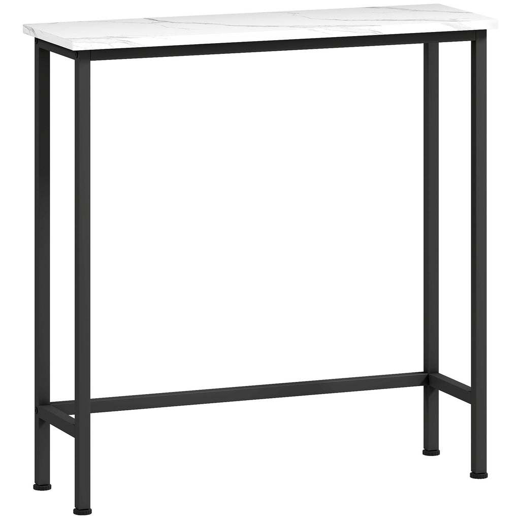 Console meuble 75 cm, table console plateaux en effet marbre, cadre en métal, style moderne blanc et noir-0